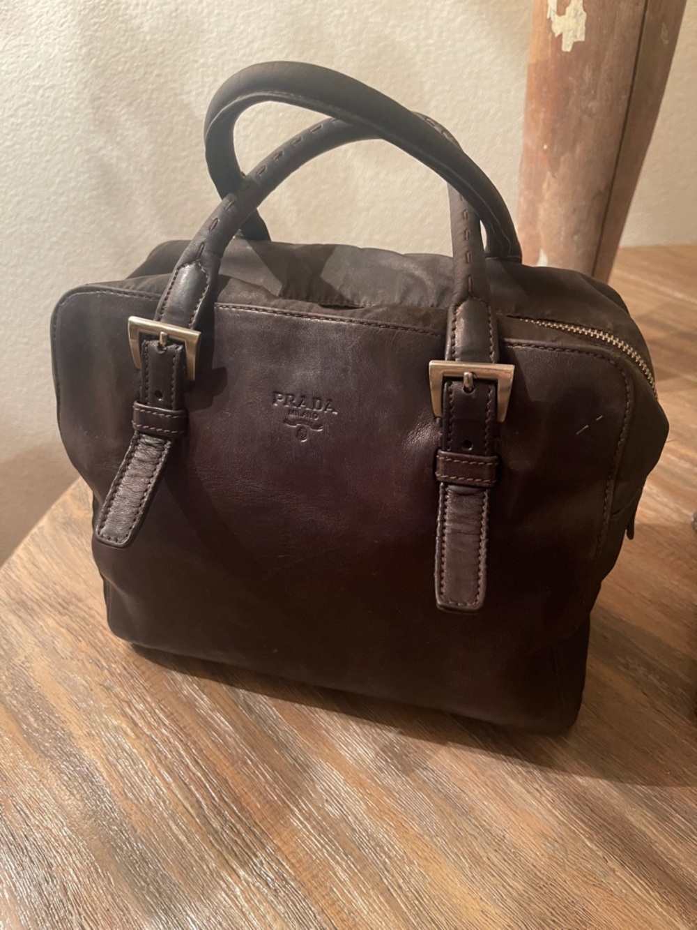 Prada Chocolate Leather Top-Handle Bag